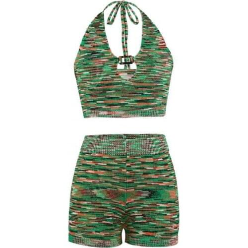 Zuolunouba Women Sexy & Club Pullover V-neck Tops Drawstring Above Knee Mini Short Sexy Beach Style Suit Women Knitting