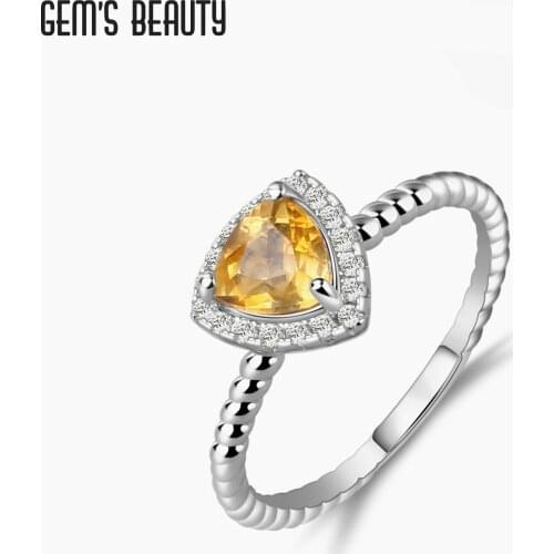 GEMS BEAUTY 925 Sterling Silver Ring For Women Triangle Natural Citrine Handmade Solitaire Ring with Milgrain