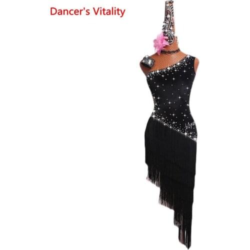 Latin Dance Competition Clothing Fashion Flashing Diamond Backless Tassel Dress Women Custom Professional Performance Clothes