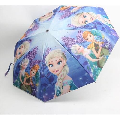Disne Cartoon Frozen Elsa Ann Rain or Rain Dual-use Three-fold Umbrella Student Sunscreen UV Sun Skid Kids Outdoor Umbrella gift