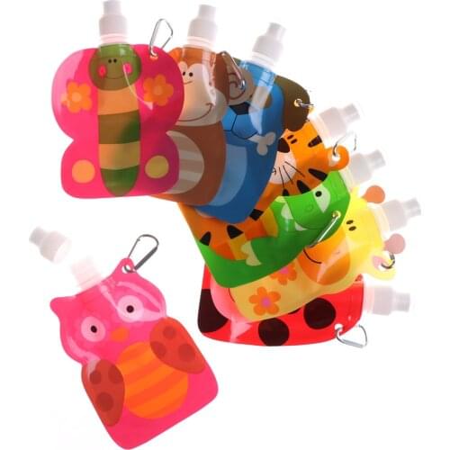 1PC Eco Friendly Foldable Cartoon Animal Travel Drink Bottle Safe For Kids Children Gift 300-350Ml