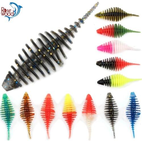 RoseWood Soft Plastic Creature Lures 10 Pcs Swimming Ribbing Worm Artificial Fishing Baits Pesca Carp Fishing Bass