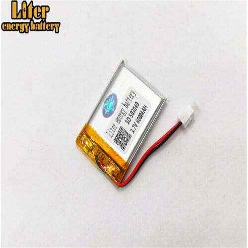 2.0MM 2pin connector 503040 600mah 3.7v Rechargeable lipo battery solar li ion polymer lithium battery e-books GPS PDA