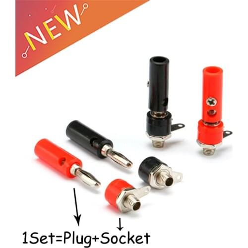 2pcs/set Audio Speaker Banana Plug Screw +Socket Connector Kits 4mm Jack Panel Terminal Red+Black Audio Speaker Connectors DIY
