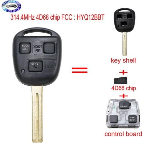 3 Buttons Remote Key With 4D68 Chip 314.4MHz / Control Board FOB for Lexus RX330 RX350 RX400h RX450h FCC : HYQ12BBT