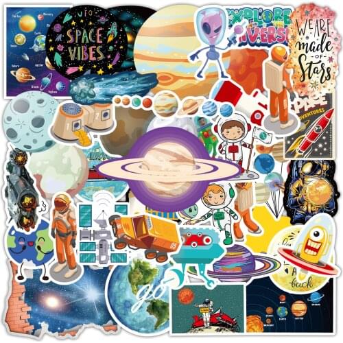 65 Pcs/Lot Outer Space Earth Mars Stickers Funny Cartoon Astronaut Spaceship Sticker Decal on Kids Laptop Skateboard Bicycle Toy