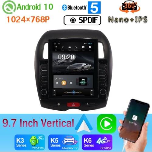 9.7" Tesla Style PX6 4+64G GPS Android 10 Radio For Mitsubishi ASX Peugeot 4008 Citroen C4 2010-2018 360 Camera SPDIF Car Media
