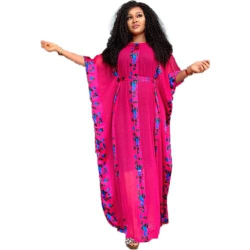 African Dresses for Women Dashiki Snake Pink African Clothes Bazin Broder Riche Sexy Slim Ruffle Sleeve Robe Evening Long Dress