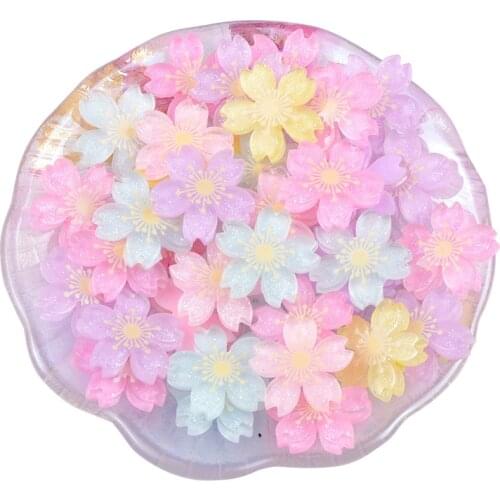 AIJJU 20Pcs 26mm Color Twinkle Resin Cherry Blossom Patch Jewelry DIY Phone Shell/Hairpin/Earrings Pendant Jewelry accessories