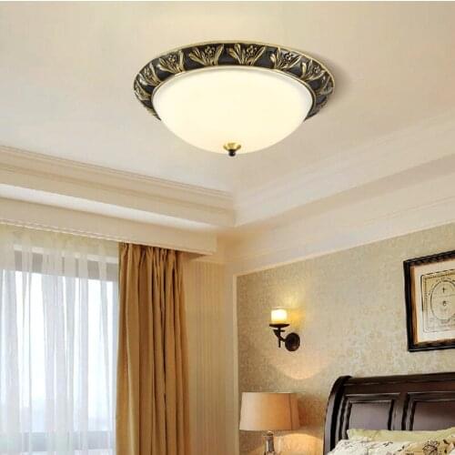 American all copper bedroom lamp led three color variable light study ceiling lamp simple round household room lamp