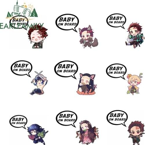EARLFAMILY 13cm x 10.5cm for Baby On Board Demon Slayer Car Stickers Fashionable Waterproof Decals Car Accessories Trunk Decor