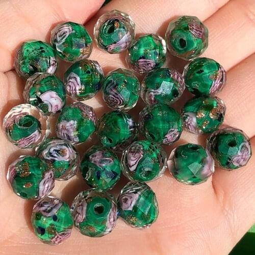 Dark Green Murano Transparent Faceted Rondelle Flower Lampwork Crystal Glass Beads for Bracelet Making Women Diy Accessories