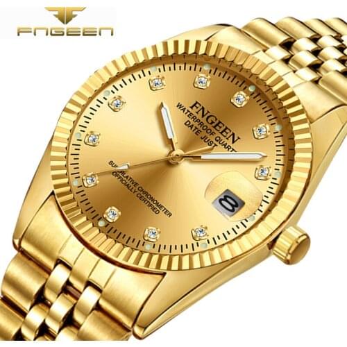 Luxury Date Wrist Watch Quartz FNGEEN Watch Men Fashion Business Rhinestone Male Clock Mens Quartz Gold Watches Masculino Rloje