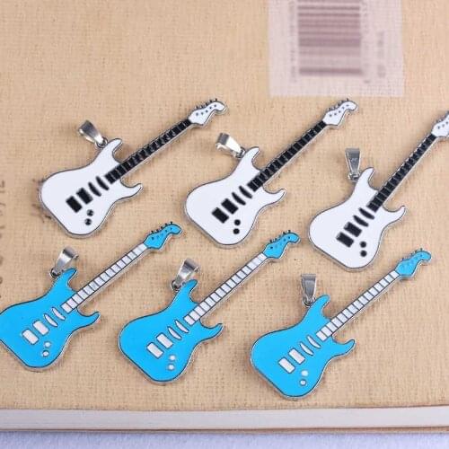 10pcs Two-tone White/Blue Music Guitar Pendant Music Valentines Choice Pendant Fashion Jewelry DIY Make Necklace Wholesale