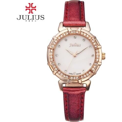 Julius Watch Fashion Brand Luxury Crystal Gold Watches Women Leather Wrist Watch Nickle Free IP Plating Watch Small Dial JA-757