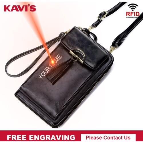 KAVIS Fashion Leather Crossbody Cell Phone Shoulder Bag Black Daily Use Card Holder Mini Summer Shoulder Bag Girls Wallet New