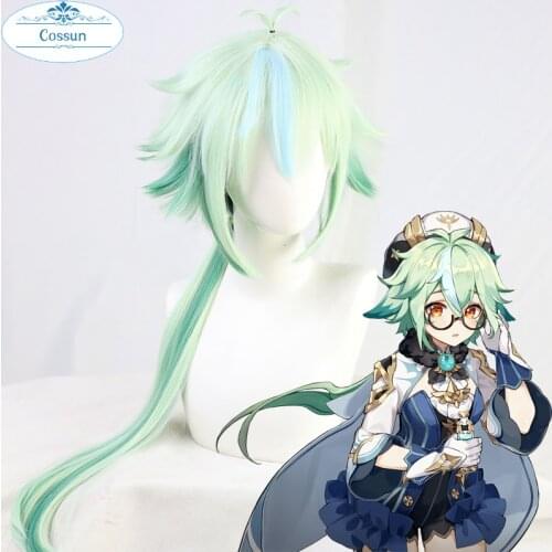 COSSUN Sucrose Game Genshin Impact Cosplay Heat Resistant Synthetic Green Hair Halloween Party + Free Wig Cap