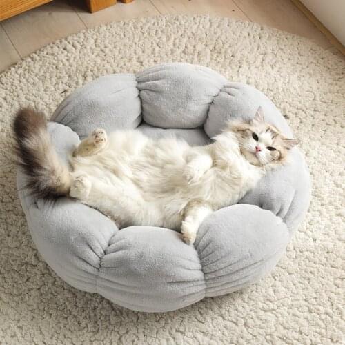 Pet Mat Super Soft Washable Kennel Round Flowers Cat Bed Winter Warm Bunny Fleece Puppy Cushion Sofa