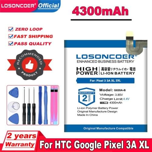 LOSONCOER 4300mAh G020A-B Battery For HTC Google pixel 3A XL 3 A GO2OE-B Mobile Phone Batteries +Free tools+Sticker