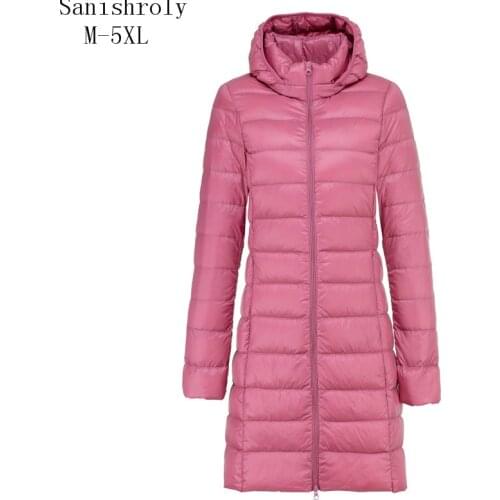 M-5XL Women Slim Remove Hooded Down Jacket Autumn Winter Ultra Light White Duck Down Coat Ladies Long Windbreaker Jacket Parka