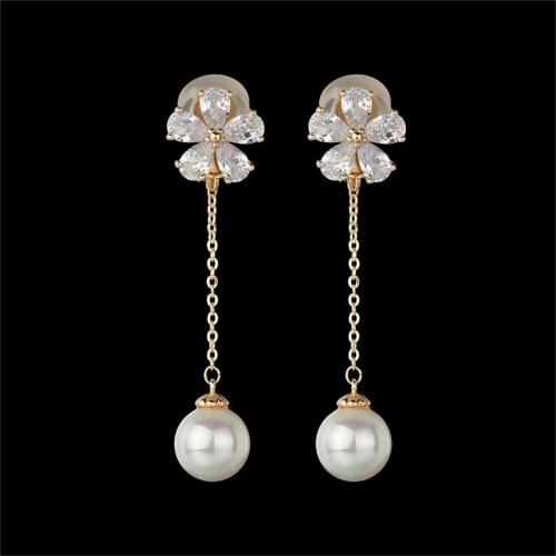 Flower Petals Tassels No Pierced DIY Set 3A Zircon Copper European American Clips On Ears White Earrings For Women 2020 Trend