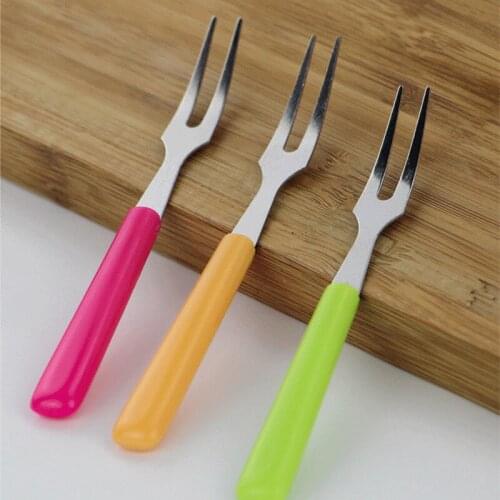 Stainless Steel Fruit Fork Set Watermelon Mango Strawberry Apple Fork Plastic Handle Dessert Cake Fork Kitchen Tool Accessories