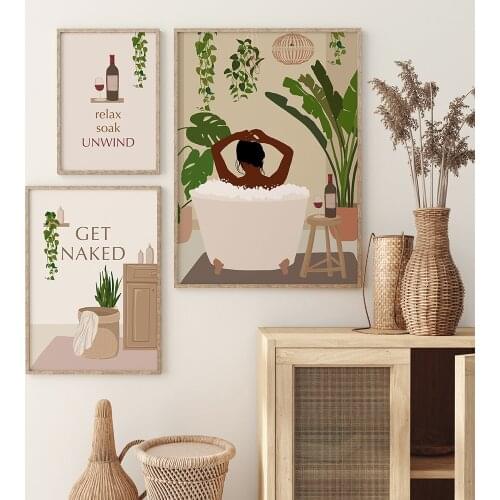 Bathroom Wall Decor Canvas Painting Black African Girl Canvas Art Poster Get Naked Shower Quote Canvas Picture Fashion Art Print