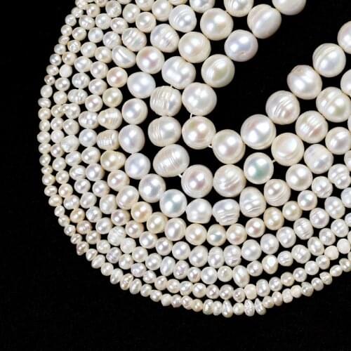 Natural Freshwater White Pearl Round Loose Spacer Beads For Jewelry Making DIY Bracelets Necklace 15'' Pick Size 3 to 12mm