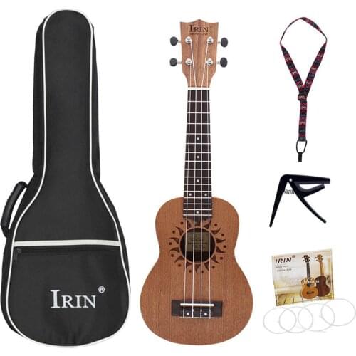 Newest 21inch Ukulele Sapele Wood Flower Sound Hole 15 Fret Four Strings Guitar+Bag+String+Capo+Strap Guitar Musical Instruments