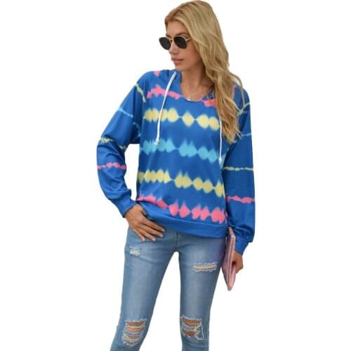 Autumn and Winter New Product Womens Clothing Coat Stripe Printing Loose Casual Hoodie