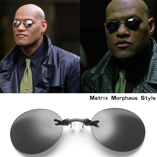 Brand The Matrix Morpheus Mini Small Cool Round Sunglasses Men Designer Frameless Clip Nose Glasses Men Vintage No Legs Lunette