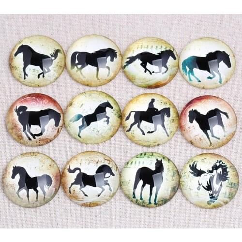 Onwear mix horse silouette photo round glass cabochon 20mm 25mm 30mm diy jewelry componnets for keychain pendant