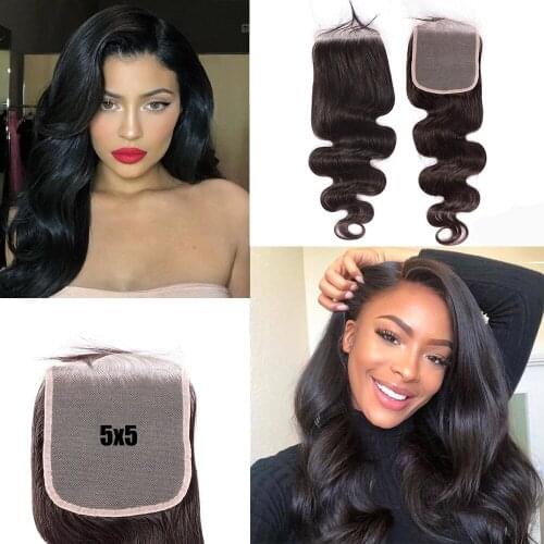 Osolovely Hair Body Wave Human Hair Natural Color 16-20 Inch Transparent 5x5 Lace Closure