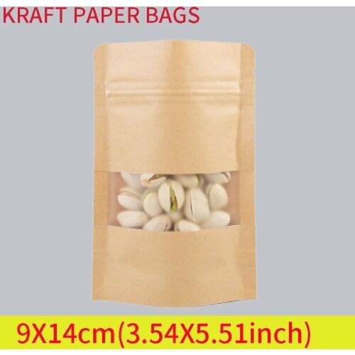 9x14cm Brown Kraft Paper Bags Zipper Self Sealing Poluchs Coffee Gift Candy Packaging Recyclable Food Bread Party Shopping Bags