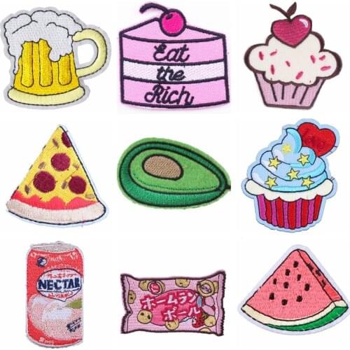 Food Patch Iron On Patches For Clothes Drink Stickers Embroidered On Clothes Wine Bottle Applique Sticker Back Pack Badge Patch