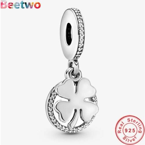 Fit Original Pandora Bracelet Charms 925 SilverLucky Four-Leaf Clover Dangle Charm Bead 925 Silver Berloque Women DIY Jewelry