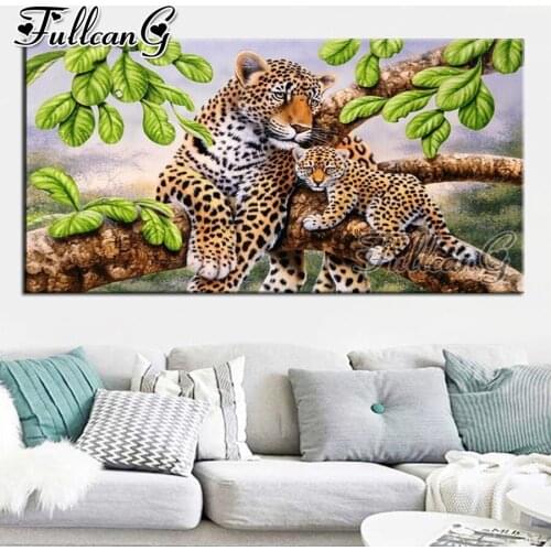 FULLCANG Leopard Animals large diamond painting 5d diy full square round drill mosaic embroidery sale home decoration FC2650