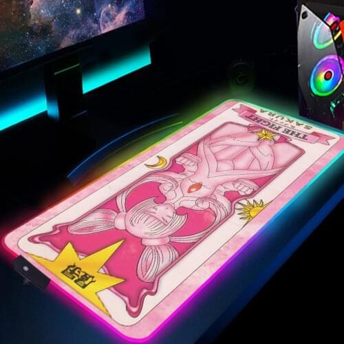 RGB Anime Mouse Pad Gamer Keyboard Mouse Mats Cardcaptor Sakura Tarot Card Gaming Computer Accessories Mousepad Cute Mausepad