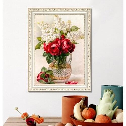 Roses in a vase 5D Diamond Painting Diamond Paste Painting Cross Stitch Picture Home Decor Gift cross embroidery