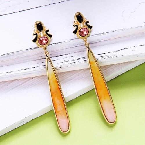 Teardrop Simulated Pearl Earrings Enamel Hollowed Orange Resin Stone Water Drop Geometric Earrings for Women Jewelry