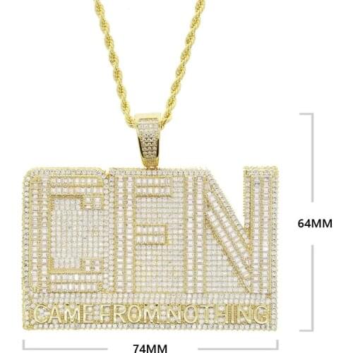 Iced Out Bling 5A CZ paved big large initial letter Came Pendants necklaces with long Rope Chain For men fashion Hip Hop jewelry
