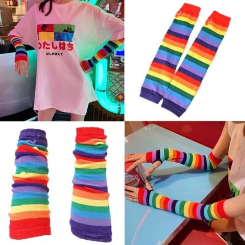 UV Sun Protection Stretchy Knitted Arm Sleeves Tattoo Cover Up Rainbow Colored Sleeve Outdoor Sports Arm Sleeves