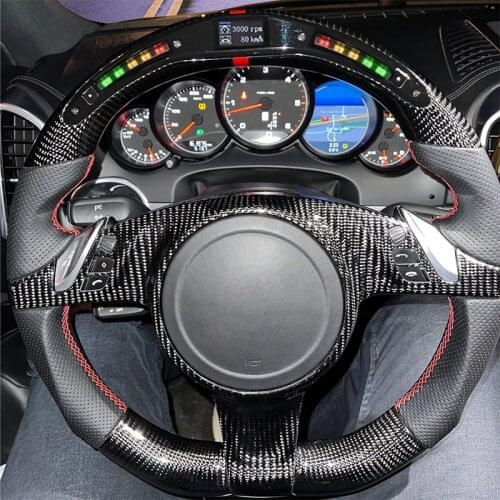 High Quality LED Perforated Leather Carbon Fiber Steering Wheel For Porsche Cayenne Panamera 2010 2011 2012 2013 2014 2015 2016