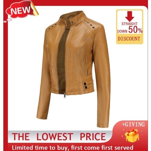 Womens Leather Jacket Spring and Autumn Short PU Leather Jacket Fashion Slim Top Motorcycle Riding Clothes 2021 New Short Coat
