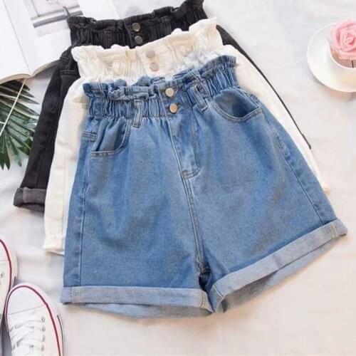 Womens Denim Shorts Loose Large Size Elastic Waist Wild Simple Casual Patchwork Button 2021 New Summer Fashion Tide Z192