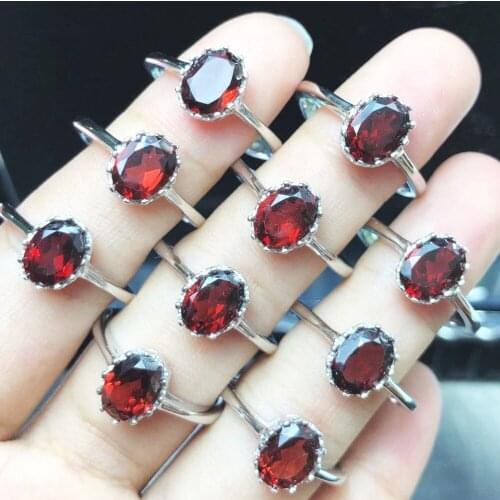 Fine Jewelry Wedding Ring with Real Natural Garnet Oval 6x8mm Garnet 925 Sterling Silver Ring Engagement Jewelry Women Rings