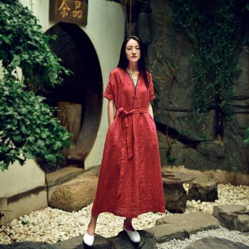 Women Summer Patchwork V Neck Linen Dress Ladies Vintage Loose Dresses Female 2020 Stripe Flax Dress