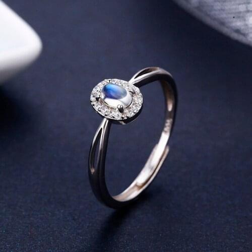 925 Sterling Silver Oval Natural Moonstone Accent Rings For Women Wedding Engagement Jewelry Finger Anillos Bague Aneis Anillo