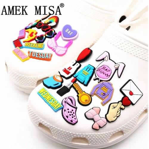 1pcs Bad Bunny Shoe Charms Accessories Heart Bow Sunglasses Rainbow Shoe Buckle Decoration for Croc Jibz Kids Party Xmas Gifts