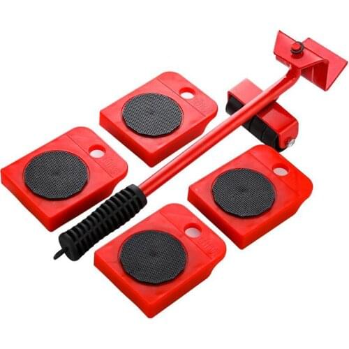 5pcs/set Heavy Furniture Moving Transport Set 4 Mover Roller+1 Wheel Bar Furniture Transport Lifter Household Hand Tool Set